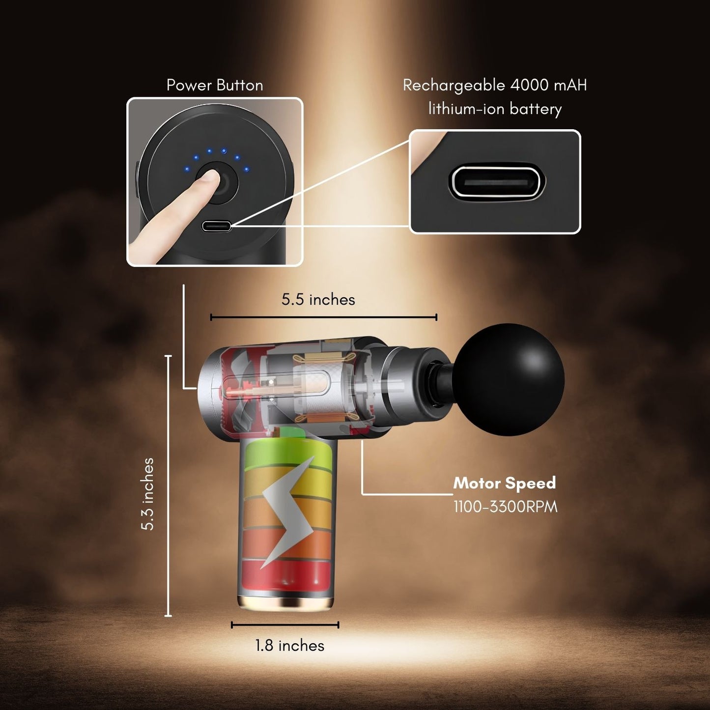 KNEE MASSAGER SMALL (plastic body) justin + Mini Gun Massager Manual